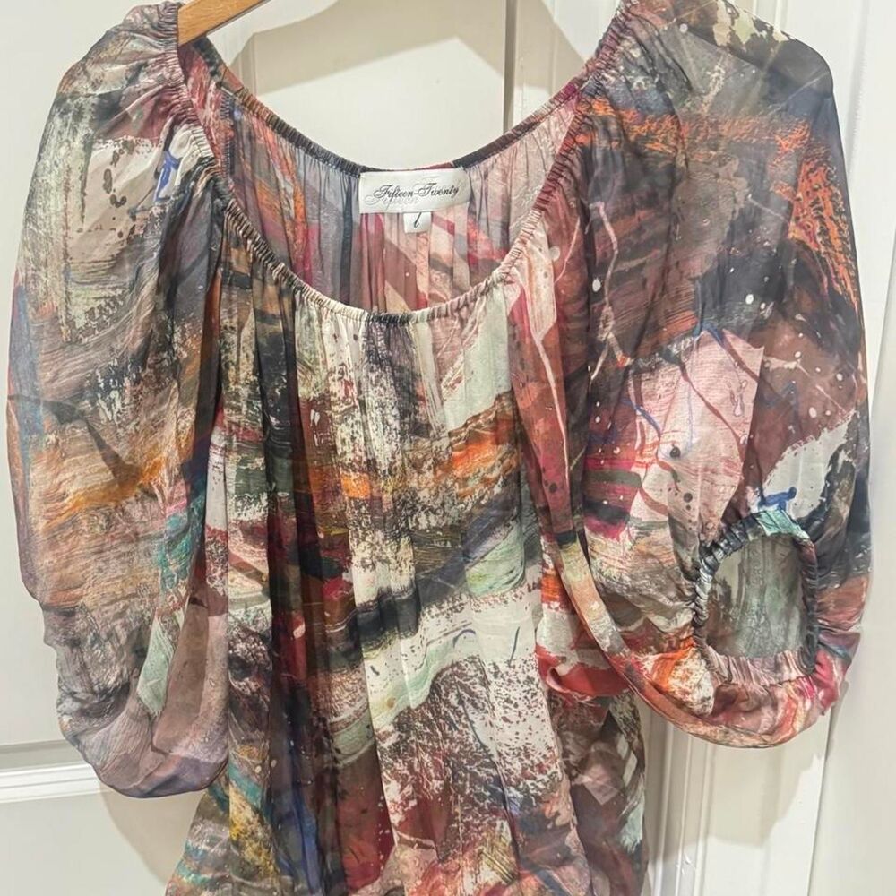 Fifteen-Twenty Abstract Print Sheer Blouse Size L.